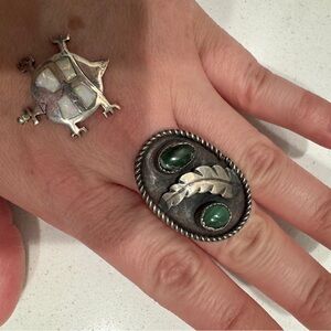 Vintage nAtive american sterling Silver and Green Statement Ring pendant LOT